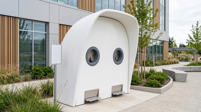 Contemporary waste disposal system with recycling chutes on a high-end corporate campus promoting su