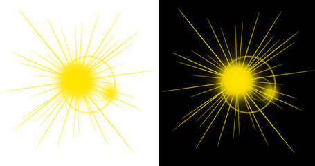 Fototapeta premium Yellow sunburst light flare isolated on a transparent background