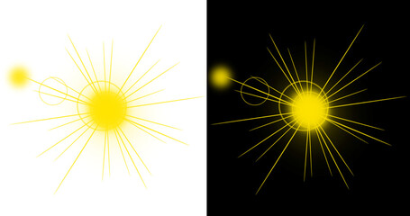 Fototapeta premium Bright yellow sun starburst lens flare isolated on transparent background