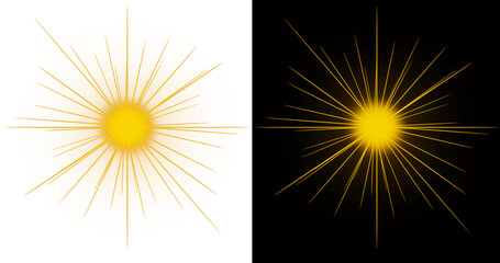 Fototapeta premium Golden starburst light effect isolated on a transparent background