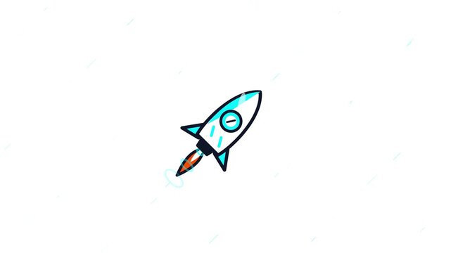 Cute cartoon rocket ship flying upwards animation on white background