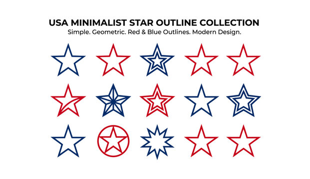 Unique usa minimalist star outline collection featuring diverse geometric styles and shapes.