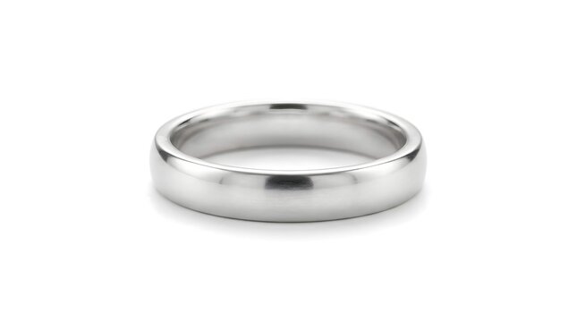 Elegant silver metal wedding band ring isolated on a clean white background