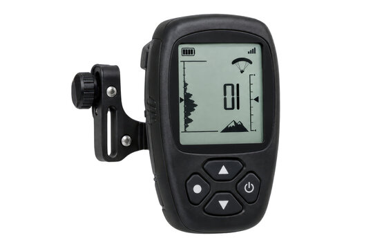 Paragliding variometer electronic altitude measurement display with black housing and mounting bracket