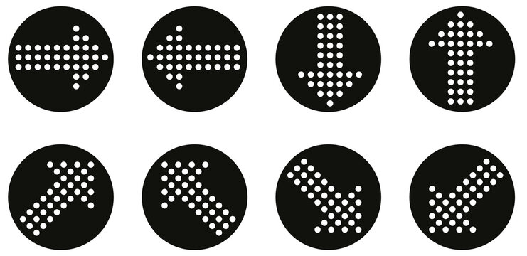 Black dotted digital matrix directional arrow set icon transparent PNG