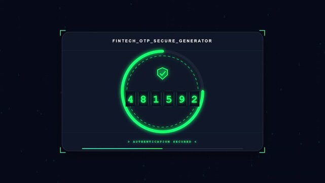 Secure digital random number generator showing one time password code interface