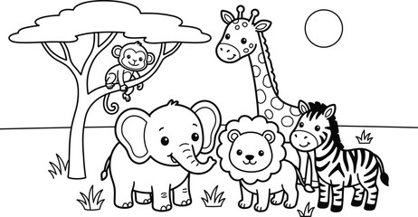 Fototapeta premium Cute Animal Coloring Page With Umbrella Rainy Day Nature Scene And Playful Outdoor Details