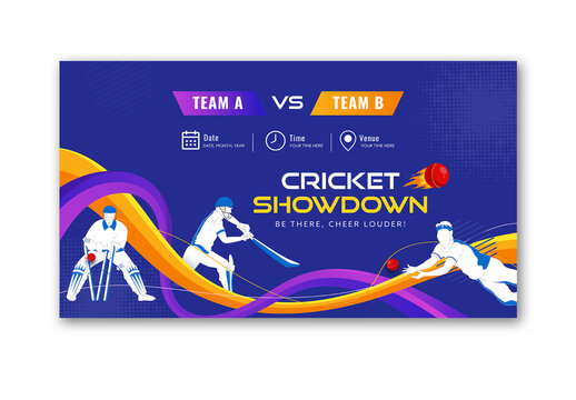Editable Cricket Showdown Match TV Ads Banner for Sports Event and Team Competition Promotion.