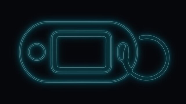 Medical device icon featuring a pulse monitor glowing in soft cyan neon light against a sleek dark backdrop for healthcare tech designs.