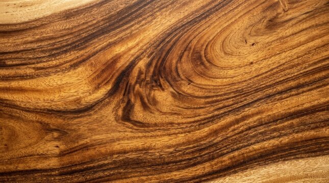 Prominent patterns and copy space on a textured acacia koa wood background under soft light