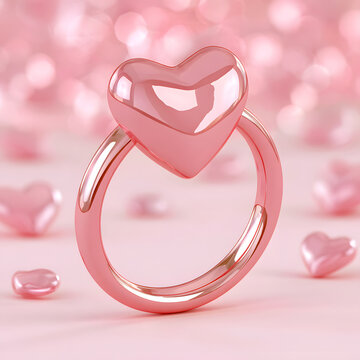 Shiny Pink Heart Ring with Jelly-Like Surface and Romantic Heart Bokeh