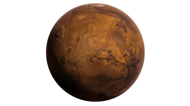 Realistic brown planet mars isolated on a black background isolated on transparent background