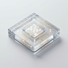 Fototapeta premium 3D Glass Microchip Processor with Internal Circuit Nodes