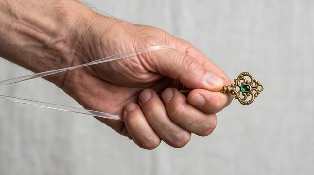 Attraction and Fear Concept with Human Hand and Golden Object