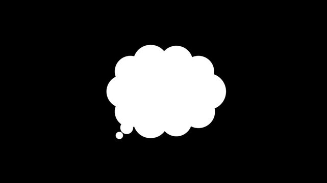 White cloud thought bubble icon isolated on a black background for communication and ideas