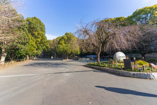 Entrance to the Ueno Park with blue sky in Tokyo, Japan.