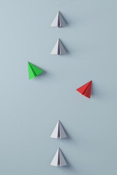 Paper planes choosing different paths and directions