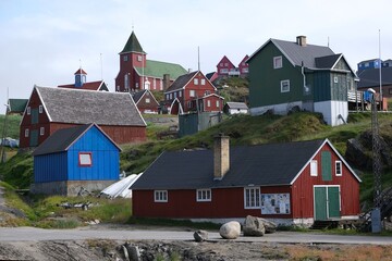 Colorful buildings in the small Inuit town of Sisimiut, Greenland, Denmark. © Iwona