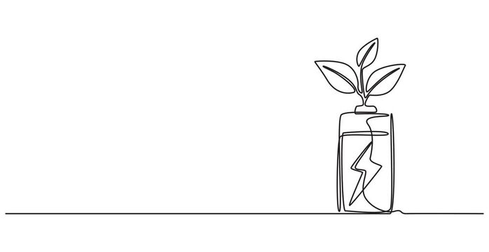 Eco Battery With Lightning And Leaf Continuous Line Animation For Power Solutions, Animation Battery Lightning line continuous pattern. Sustainable Energy Battery Icon Continuous Line Animation , 4K