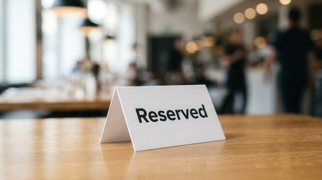 Booking status represented by a reserved sign on a restaurant table
