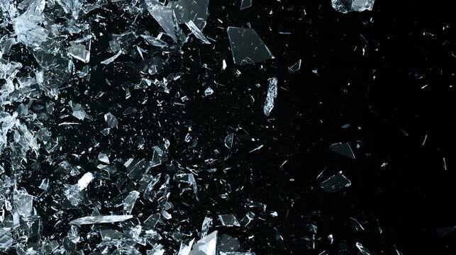 The abstract background features exploding black as if from flying glass shards.