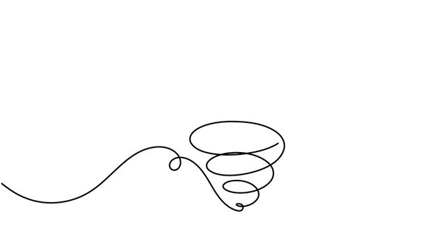 Modern storm with tornado icon sign continuous one line drawing on white background minimalist single art powerful cyclone of funnel rotation symbol animation video