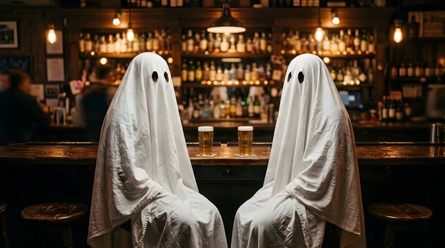 Spooky specters at the bar two ghosts enjoying a night out this halloween season