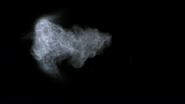 White Aerosol Spray Cloud Isolated on Black in Super Slow Motion at 1000 fps.