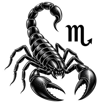 Scorpio Zodiac Scorpion Symbol Isolated on White Background, Black Astrological Horoscope Illustration. 