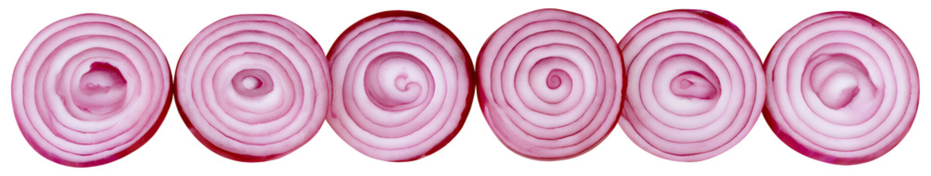 Set of red onion slices isolated on a transparent background