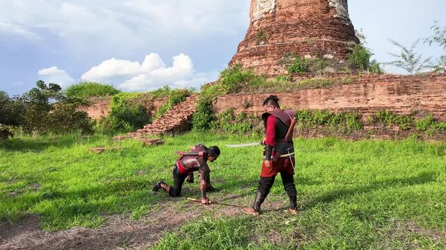 Thai Warriors Reenacting Ancient Combat at Ayutthaya Historical Park
