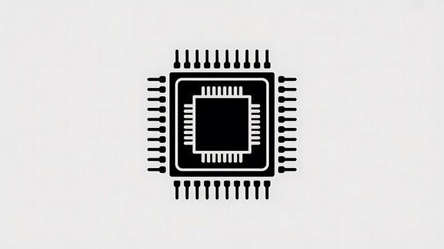 Black computer chip icon on white background