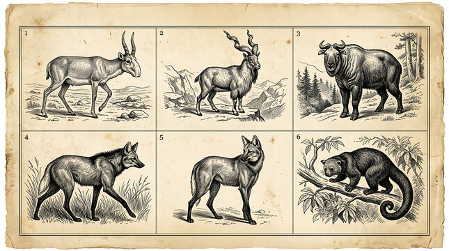 Vintage Engraving of Asiatic Mammals on Aged Paper