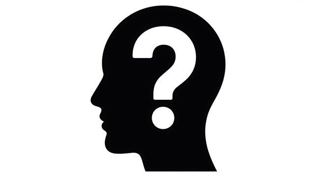 Human head profile with a question mark icon