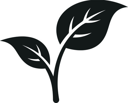 Black silhouette of two simple tree leaves on a white background with leaf icon vector design eco sign