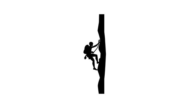 Rock Climber Silhouette Scaling Steep Cliff Vector Icon.