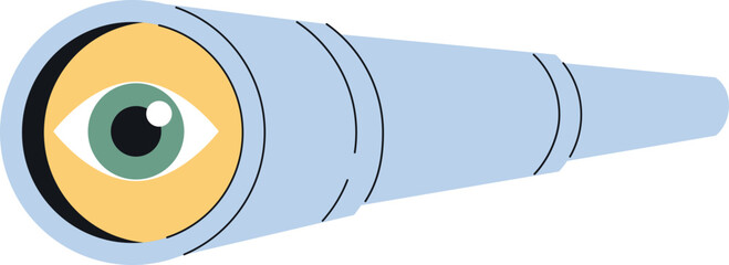 Naklejka premium Telescope with eye. Search concept spyglass cartoon vector illustration
