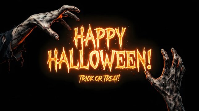 A spooky and thrilling halloween scene featuring a monstrous claw and eerie glowing text