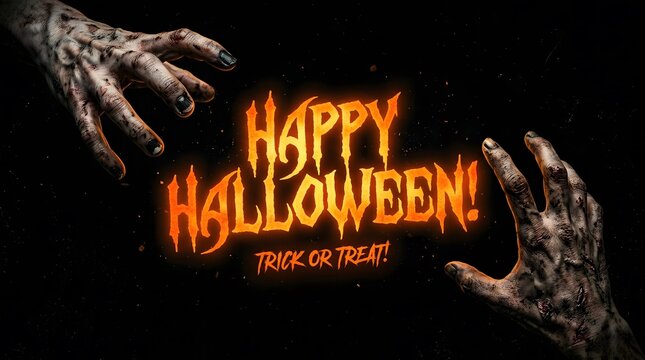 A spooky and thrilling halloween scene featuring ghostly hands reaching out in the darkness