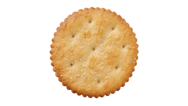 Golden crispy round cracker biscuit snack isolated on transparent background