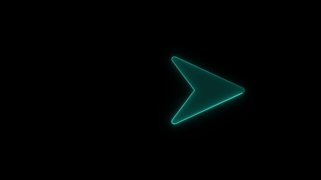 Neon arrow pointer icon pulsing with light on black background for digital interface navigation or web application design.