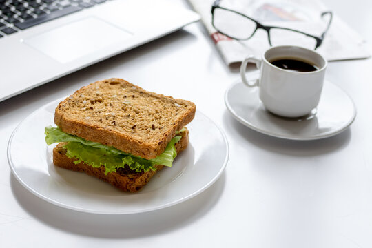 concept of lunch in officeat work top view