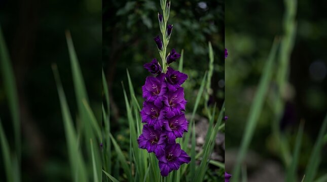 Vibrant Purple Gladiolus Flower Blooming in a Lush Garden.