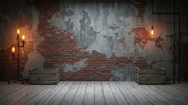 Photo studio with a grunge theme featuring a paper backdrop and brick wall
