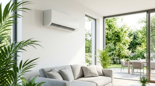 Contemporary residence featuring an air water heat pump with a split type inverter system