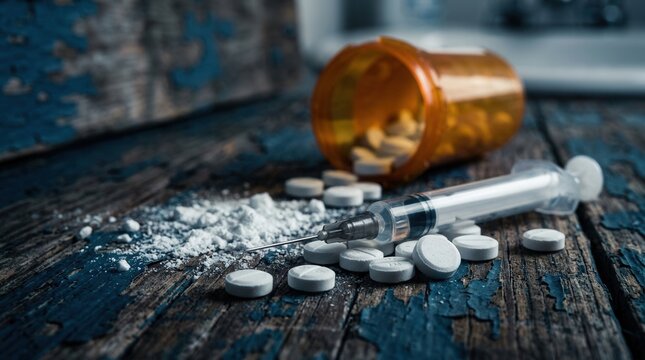 Healthcare danger and addiction illustrated by the fentanyl opioid crisis and the urgent need for support and intervention.