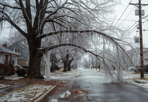 Heavy Ice on Tree Branches Posing Danger to Power Lines, Extreme Weather Series