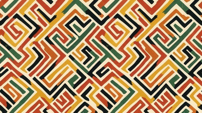 Ethnic and tribal motifs in a seamless african pattern with grunge texture and vintage print for textiles.