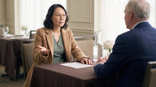 Generative AI, Business lunch meeting at an upscale restaurant