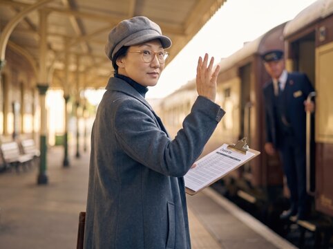 Generative AI, Station manager coordinating a vintage train departure
